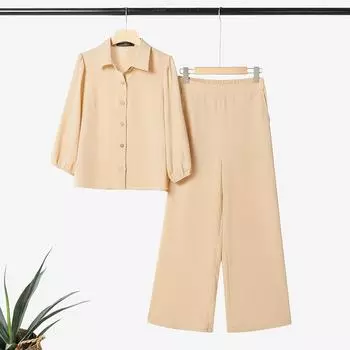 ZANZEA Женская блузка с длинным рукавом и брюки повседневный комплект из двух частей S