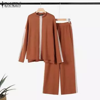 ZANZEA Женская блузка с длинным рукавом и брюки повседневный комплект из двух частей S чёрный