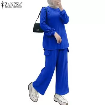 ZANZEA Женская блузка с длинными рукавами и брюки повседневные комплекты из двух предметов