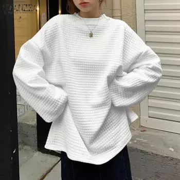 ZANZEA Женская блузка с круглым вырезом и длинными рукавами, топы, весенне-осенние повседневные пуловеры, толстовки M