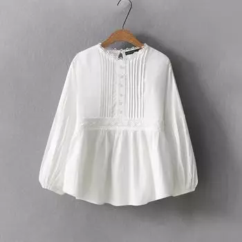 ZANZEA Женская блузка с круглым вырезом, повседневная, с длинным рукавом S белый