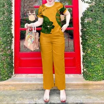 ZANZEA Женская блузка с принтом и брюки повседневный комплект из двух предметов XL