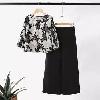 ZANZEA Женская блузка с принтом и широкие брюки повседневные комплекты из двух предметов