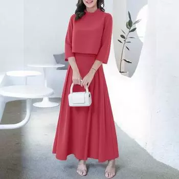 ZANZEA Женская блузка с рукавом 3/4 и юбки Летние костюмы-двойки S красный
