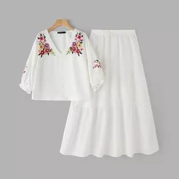 ZANZEA Женская блузка с рукавом 3/4 с цветочным принтом и юбки, повседневные костюмы-двойки S