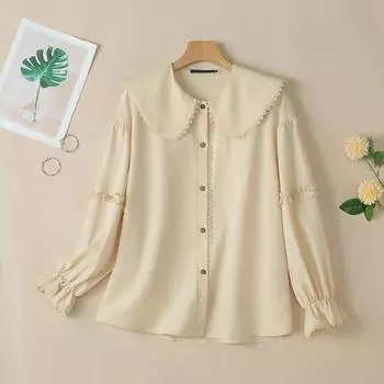 ZANZEA Женская блузка свободного покроя с длинным рукавом и воротником-стойкой S бежевый