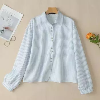 ZANZEA Женская блузка в полоску с отложным воротником, свободного кроя, с длинным рукавом S