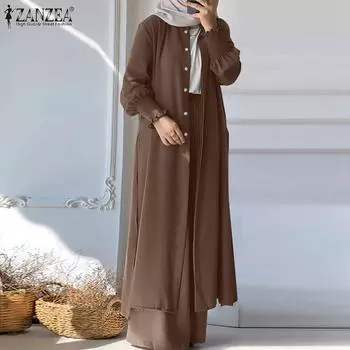 ZANZEA Женская длинная блузка и брюки повседневный комплект из двух предметов с брюками