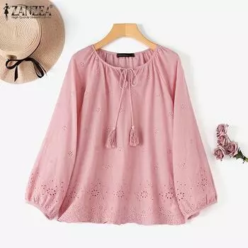 ZANZEA Женская хлопковая блузка А-силуэта с круглым вырезом и рукавами 3/4 2XL