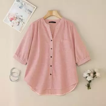 ZANZEA Женская классическая блузка с принтом в полоску, повседневная, с рукавом три четверти S красный