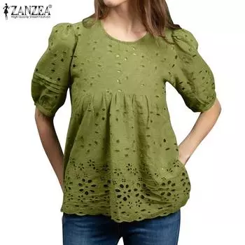 ZANZEA Женская летняя блузка с коротким рукавом и ажурным вязанием крючком 4XL