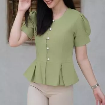 ZANZEA Женская летняя блузка с круглым вырезом, однотонная, с коротким рукавом M