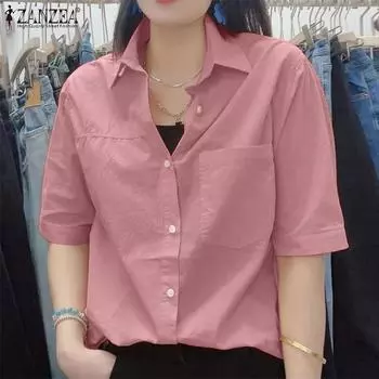 ZANZEA Женская летняя блузка с отложным воротником и коротким рукавом 5XL белый