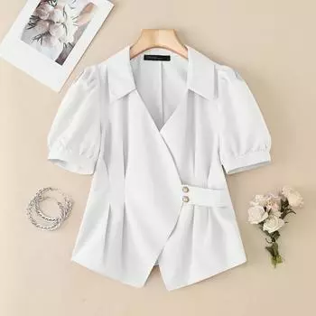 ZANZEA Женская летняя блузка с V-образным вырезом, повседневная, с коротким рукавом S белый