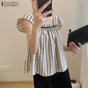 ZANZEA Женская летняя блузка в полоску без рукавов с квадратным вырезом 2XL хаки