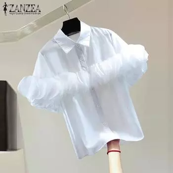 ZANZEA Женская летняя модная кружевная рубашка с коротким рукавом
