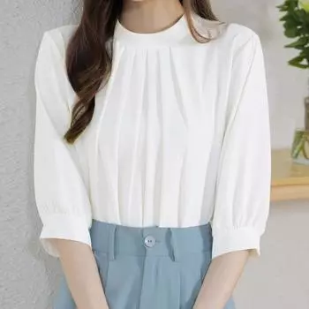 ZANZEA Женская летняя однотонная повседневная блузка с воротником-стойкой и рукавами 3/4 L