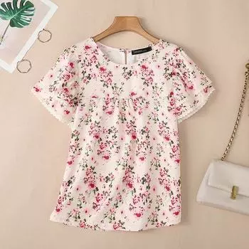 ZANZEA Женская летняя повседневная блузка с цветочным принтом и короткими рукавами 4XL жёлтый