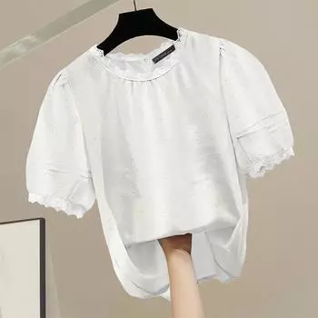 ZANZEA Женская летняя повседневная блузка с круглым вырезом, свободного кроя, с коротким рукавом S белый