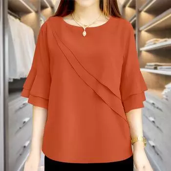 ZANZEA Женская летняя повседневная блузка с круглым вырезом и рукавом до локтя, свободного кроя S