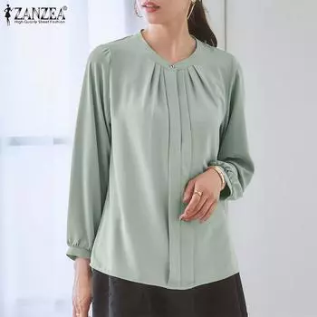 ZANZEA Женская летняя повседневная блузка с круглым вырезом и рукавами 3/4