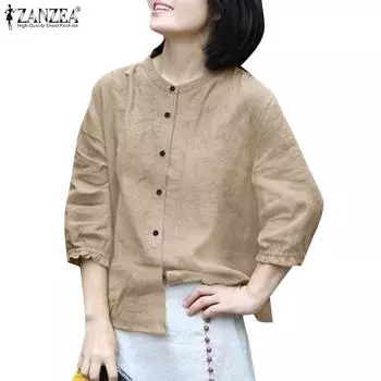 ZANZEA Женская летняя повседневная блузка с круглым вырезом и рукавами 3/4