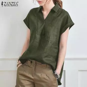 ZANZEA Женская летняя повседневная блузка с отложным воротником и короткими рукавами S оранжевый