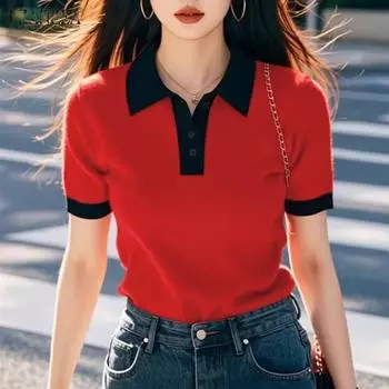 ZANZEA Женская летняя повседневная блузка с отложным воротником и короткими рукавами S красный