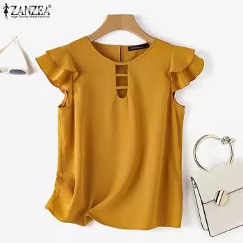 ZANZEA Женская летняя повседневная блузка с v-образным вырезом и короткими рукавами