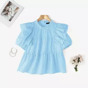 ZANZEA Женская летняя повседневная блузка в полоску с круглым вырезом и коротким рукавом S белый