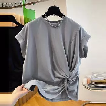 ZANZEA Женская летняя повседневная футболка с круглым вырезом и коротким рукавом