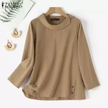 ZANZEA Женская летняя повседневная хлопковая блузка с рукавом девять четвертей S хаки