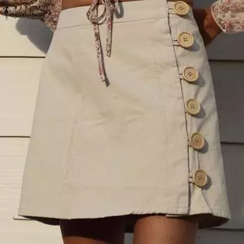 ZANZEA женская летняя повседневная однотонная свободная юбка с высокой талией и разрезом на пуговицах S чёрный