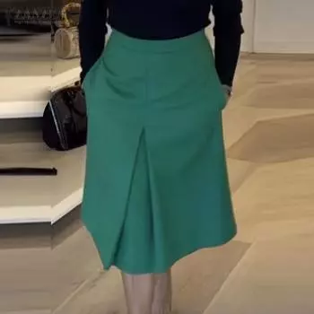 ZANZEA женская летняя повседневная однотонная свободная юбка с высокой талией на молнии и карманами S оранжевый