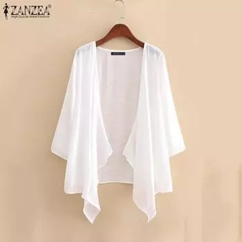 ZANZEA Женская летняя повседневная пляжная блузка-кардиган с рукавами 3/4