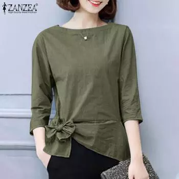 ZANZEA Женская летняя свободная повседневная блузка с круглым вырезом и рукавами 3/4 4XL зелёный