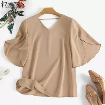 ZANZEA Женская летняя свободная повседневная блузка с коротким рукавом L чёрный