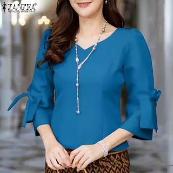 ZANZEA Женская летняя свободная повседневная блузка с V-образным вырезом и рукавом 3/4 4XL розовый