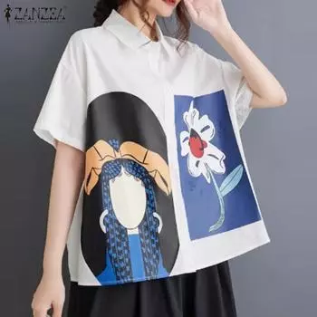 ZANZEA Женская мода Цветочный принт рубашки с коротким рукавом