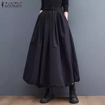 ZANZEA Женская мода Эластичная талия Юбки-бутоны с цветочным узором L чёрный