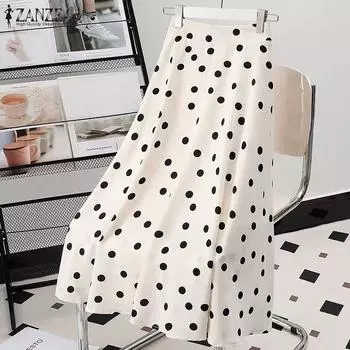 ZANZEA Женская мода Юбка А-силуэта в горошек со средней талией S жёлтый