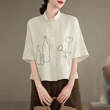 ZANZEA Женская мода рубашка воротник короткий рукав цветочный принт рубашки бежевый