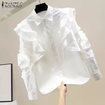 ZANZEA Женская мода рубашки с длинным рукавом и лацканами S белый