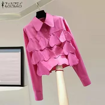 ZANZEA Женская мода с принтом в виде сердца, рубашка с длинным рукавом и воротником 3XL оранжевый