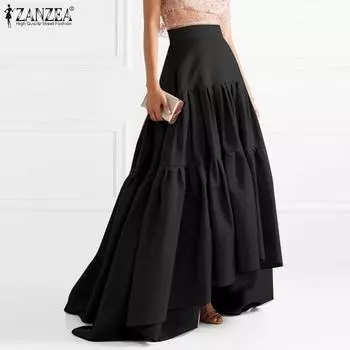 ZANZEA Женская мода Высокая талия плиссированные юбки А-силуэта 3XL чёрный