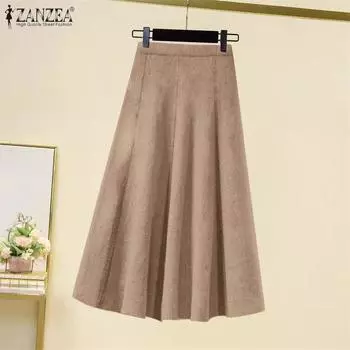 ZANZEA женская модная однотонная юбка А-силуэта со средней талией M чёрный