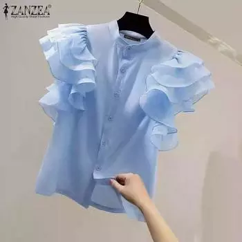 ZANZEA Женская модная свободная рубашка без рукавов с воротником-стойкой и рюшами L белый