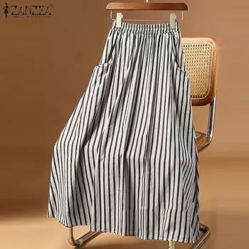 ZANZEA женская модная юбка А-силуэта со средней талией и карманами в полоску S коричневый