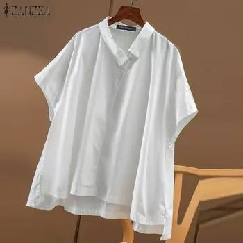 ZANZEA Женская однотонная свободная повседневная блузка с коротким рукавом M темно-синий