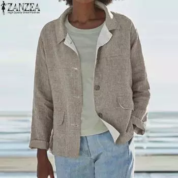 ZANZEA Женская рубашка с воротником и длинным рукавом, однотонная свободная рубашка S чёрный